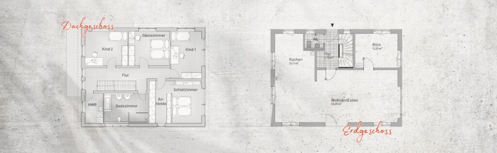 Bebauungsplan verstehen 1 Auf dem Header sind Grundrisse eines Einfamilienhauses zu sehen. Links das Dachgeschoss.