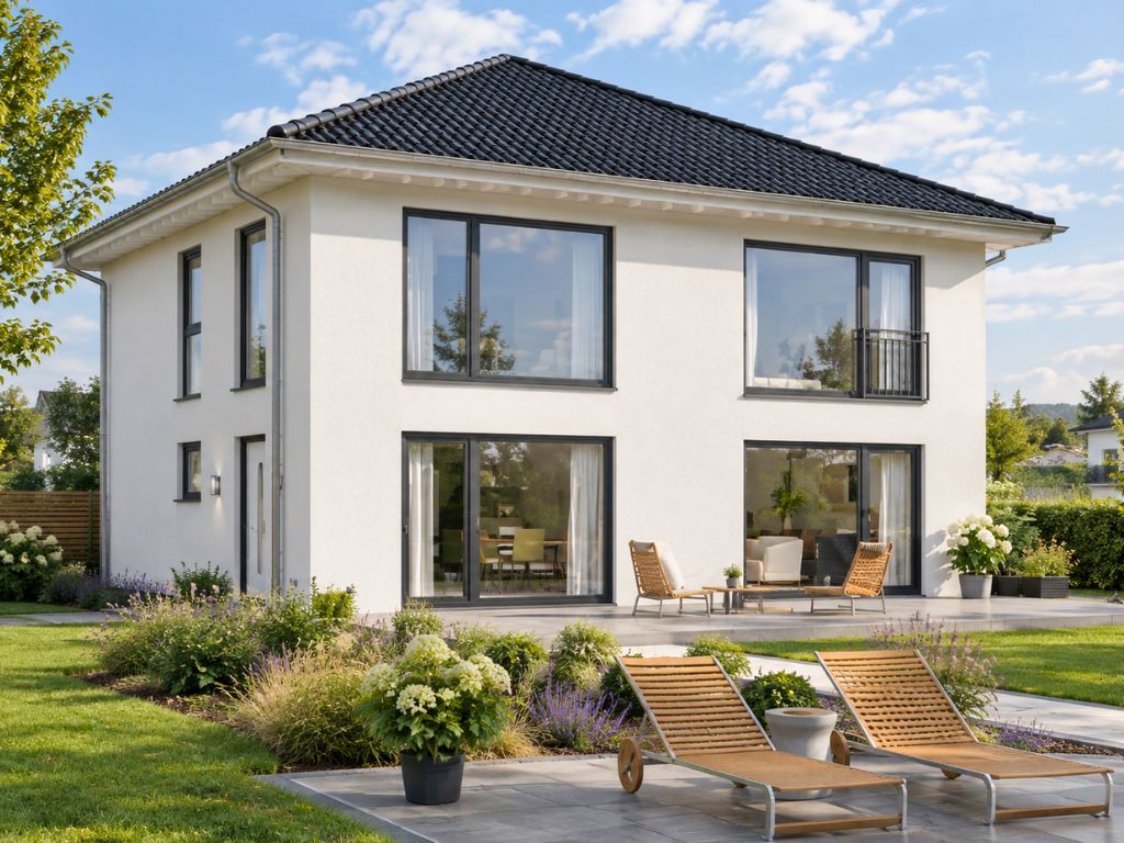 Walmdachhaus vorgeplant Hausplaner Fotorealistisch